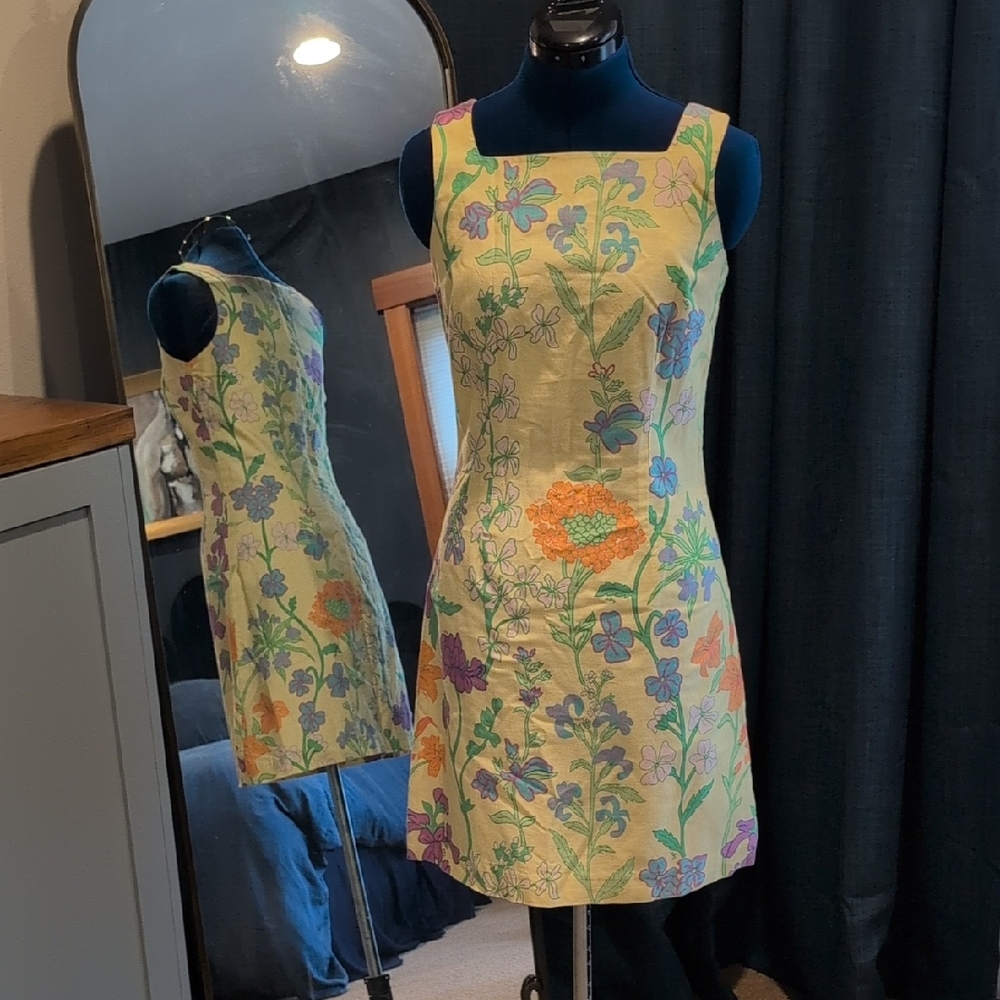 Floral Embroidered Yellow Sheath Dress